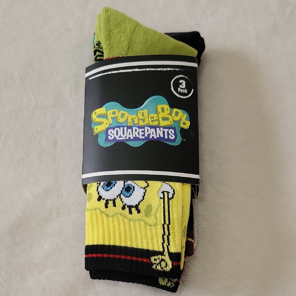 NWT Spongebob Squarepants 3 Pack Crew Socks